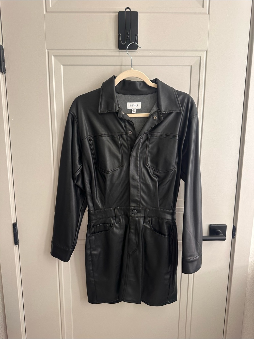 pistola Black Faux-Leather Mini Dress